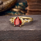 Vintage Minimalist 4-Prong Pear-Cut Garnet Engagement Ring